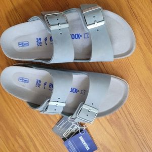 Birkenstock Arizona sandals, light blue suede, size 9, never worn.